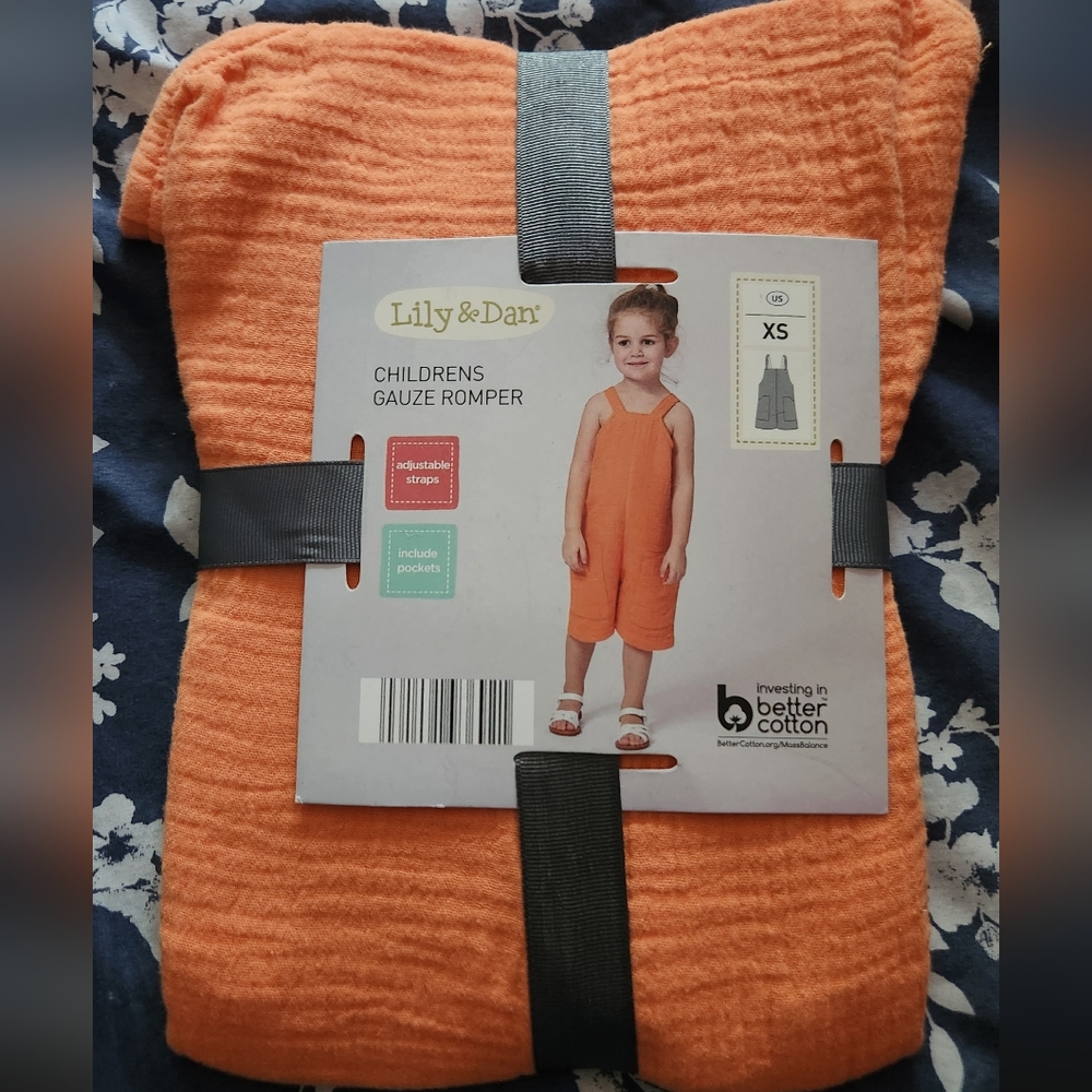 Orange Children's Lily And Dan Gauze Romper